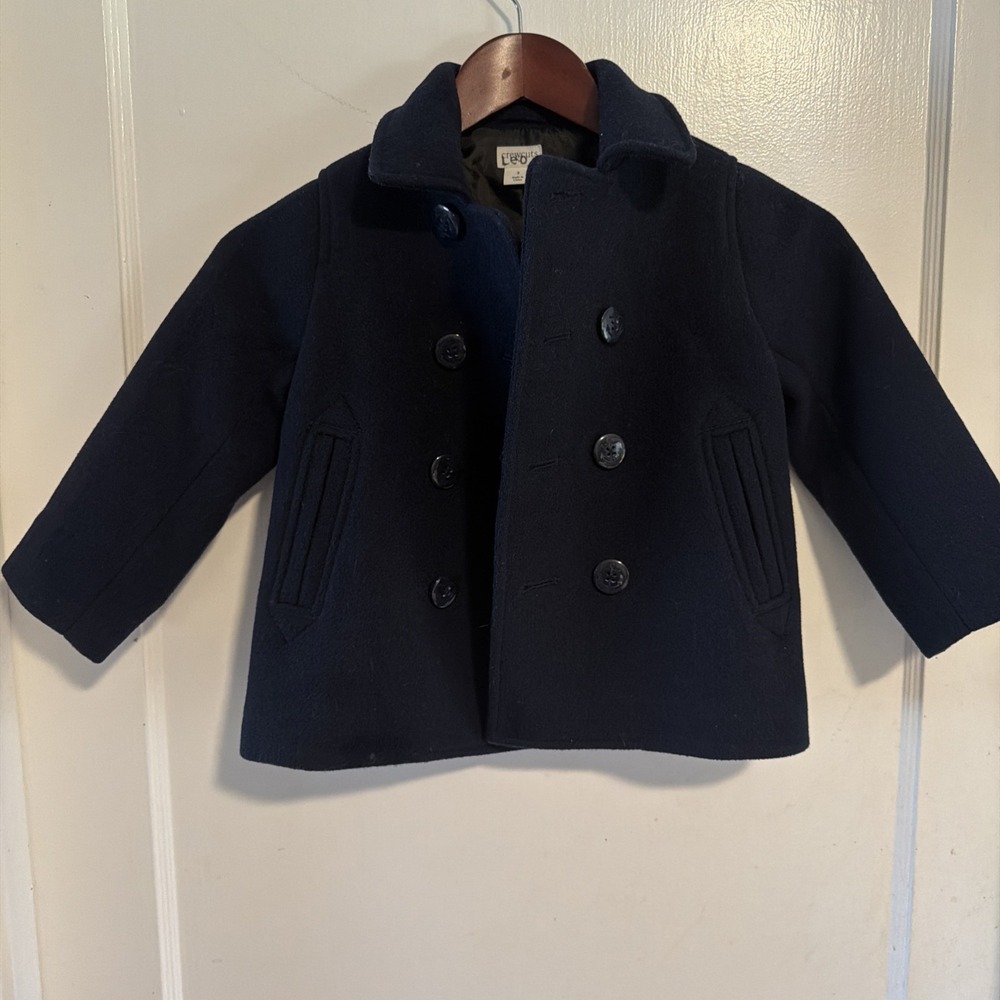 Crewcuts J Crew Boys wool blend Pea Coat Navyblue sz 3 EUC